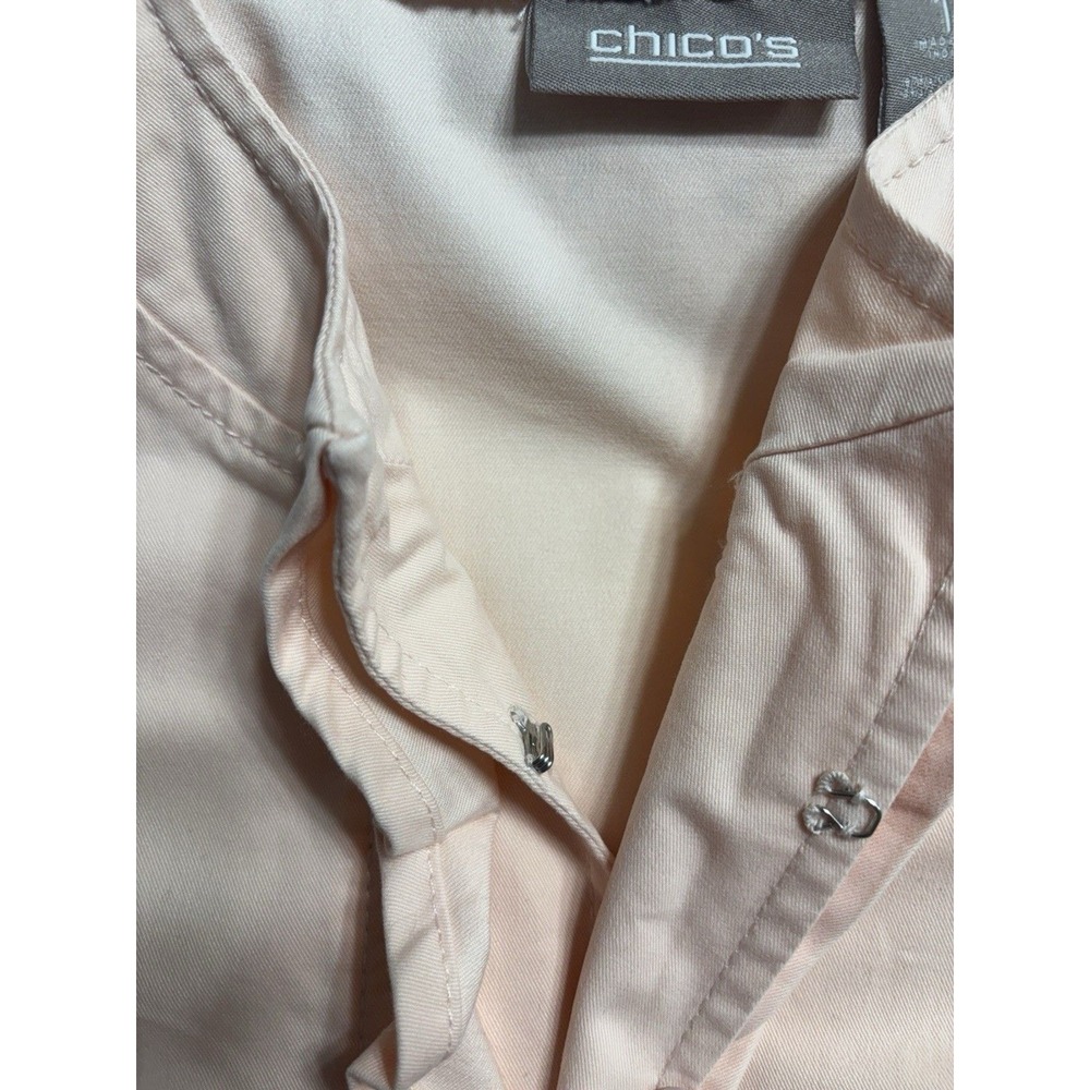 Chico's Jacket Size 1 Peach Pink Ruffle Trim Open Front 3/4 Sleeve Twill Blazer - Picture 5 of 11